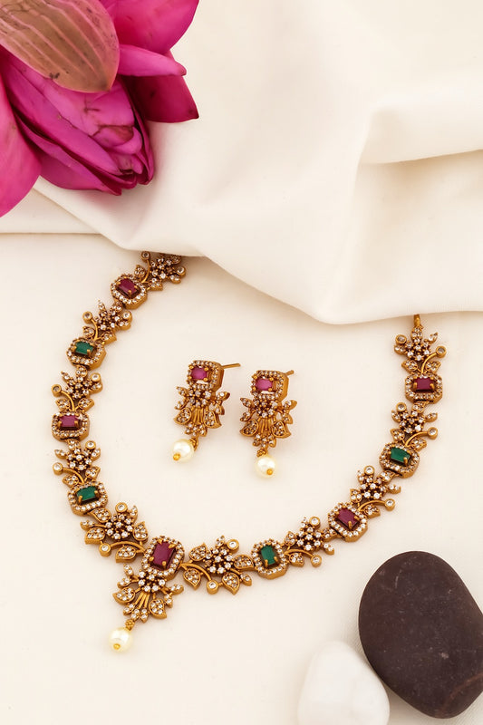 ruby green necklace set