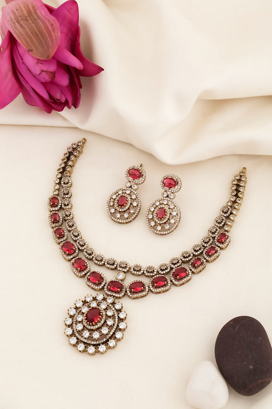 red zirconia necklace set