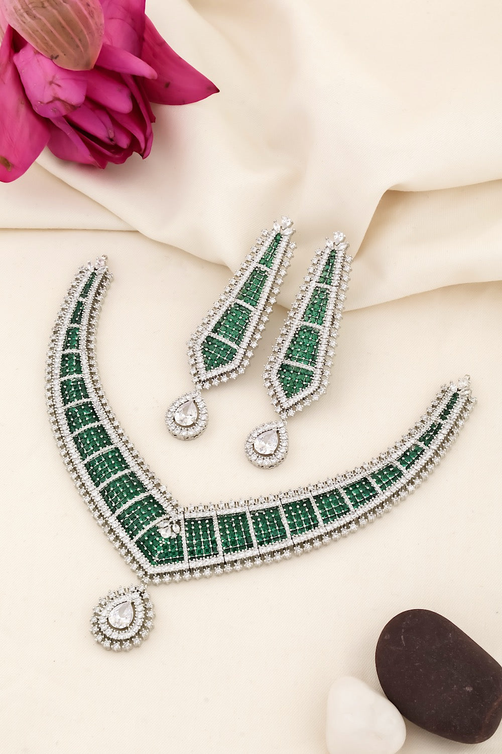 emerald silver set