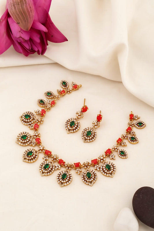 gold coral cz choker necklace