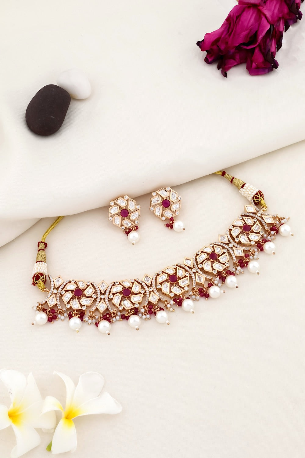 Jadau moissanite polki kundan zircon necklace set kadchnes250072