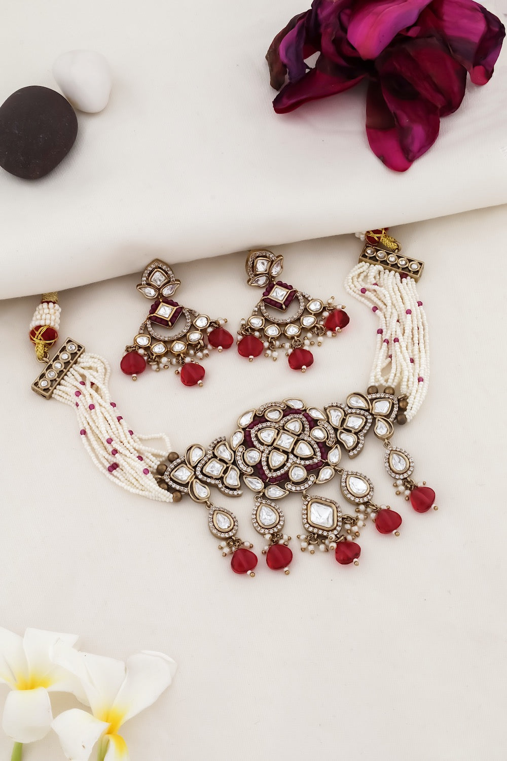 ruby pearl necklace set