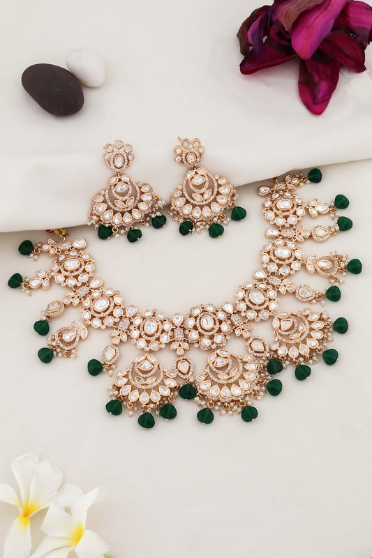 tyaani kundan bridal necklace chandbali earrings