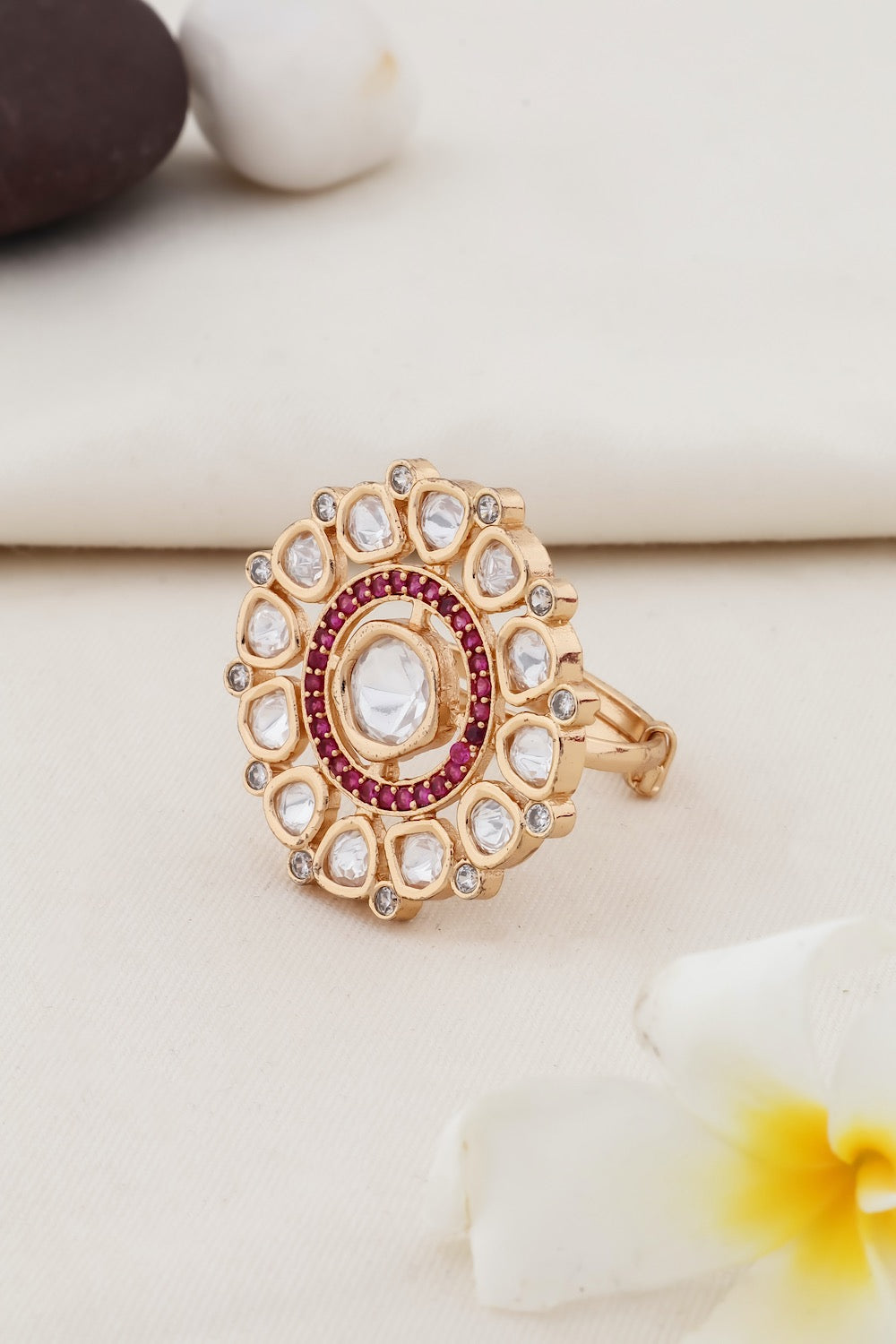kundan cz finger ring