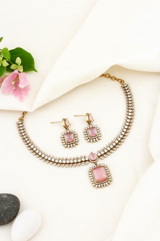 ad zirconia victorian kundan ruby Choker necklace set adchnes250079