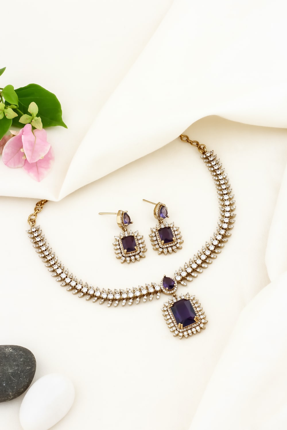 ad zirconia victorian kundan ruby Choker necklace set adchnes250079