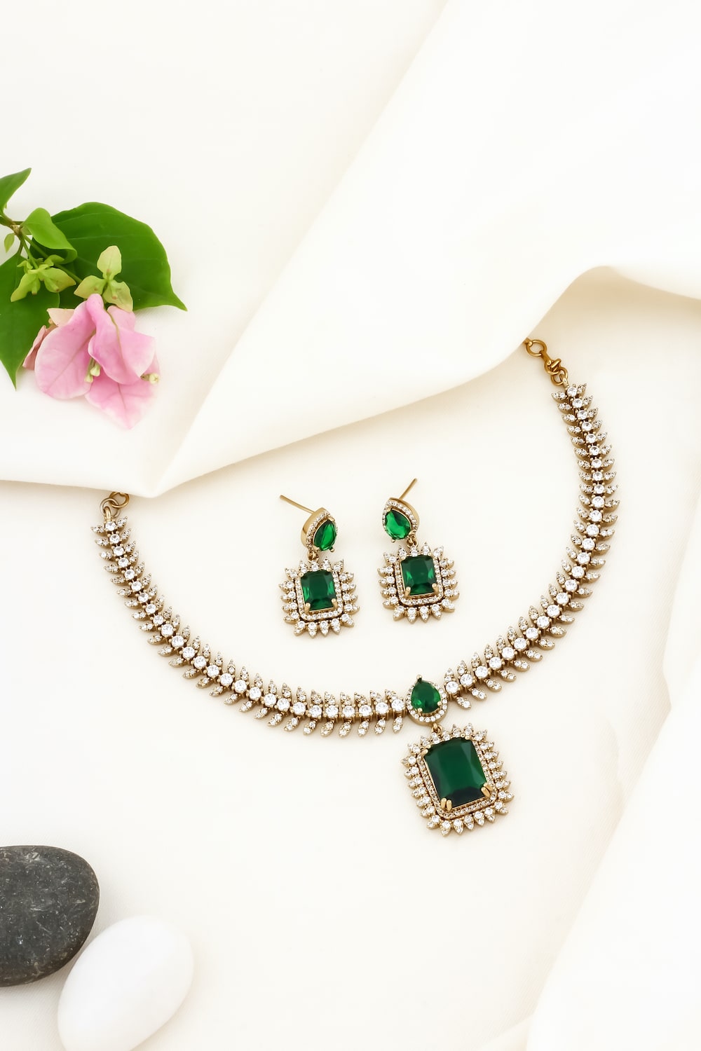 ad zirconia victorian kundan ruby Choker necklace set adchnes250079
