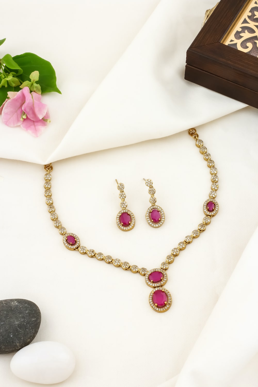 ad zirconia gold cz medium necklace set adchnes250082