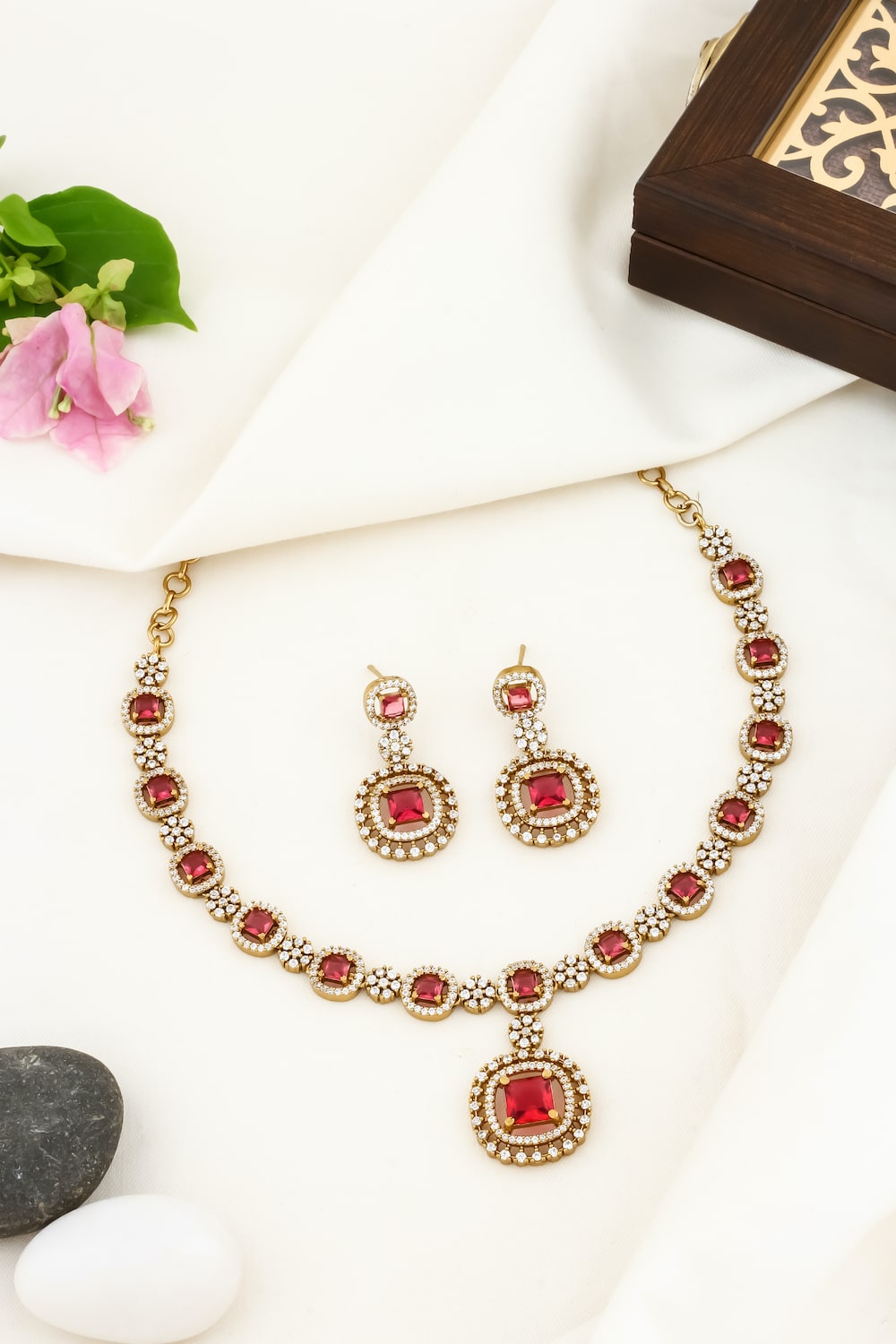 ad zirconia Gold zirconia necklace set adchnes250080
