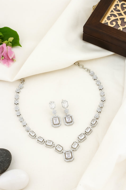 Ad silver polish necklace earrings Set adspnes250084