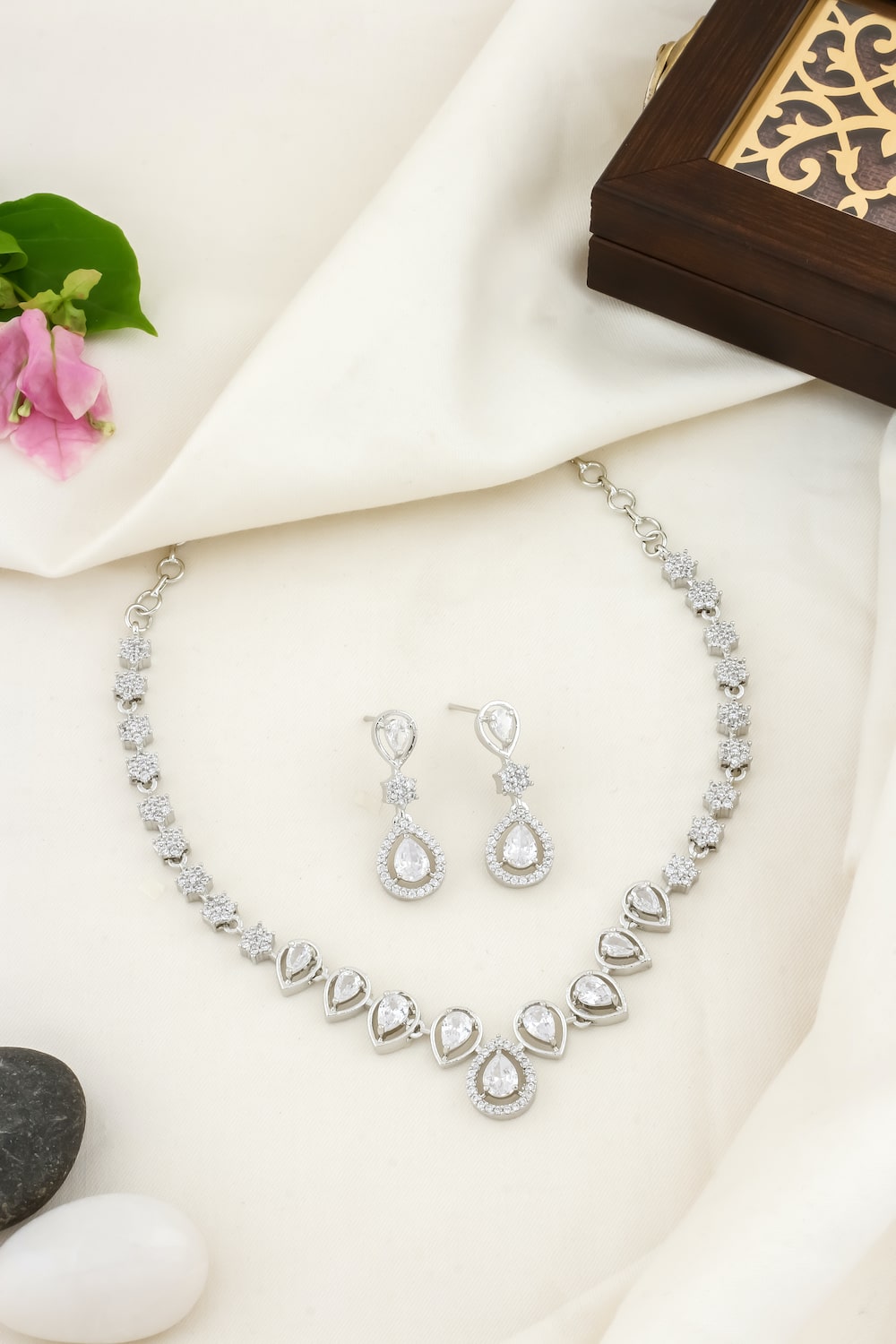 Ad silver polish necklace earrings Set adspnes250084