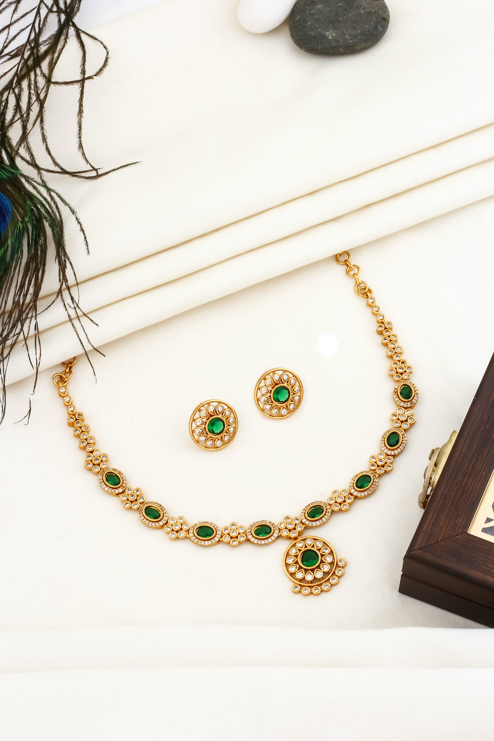 Gold cz delicate Necklace Earrings Set adgpchness250104