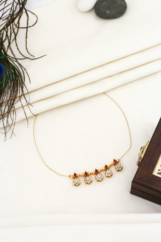 Gold cz invisible chain Necklace Earrings Set adgpchnes250118