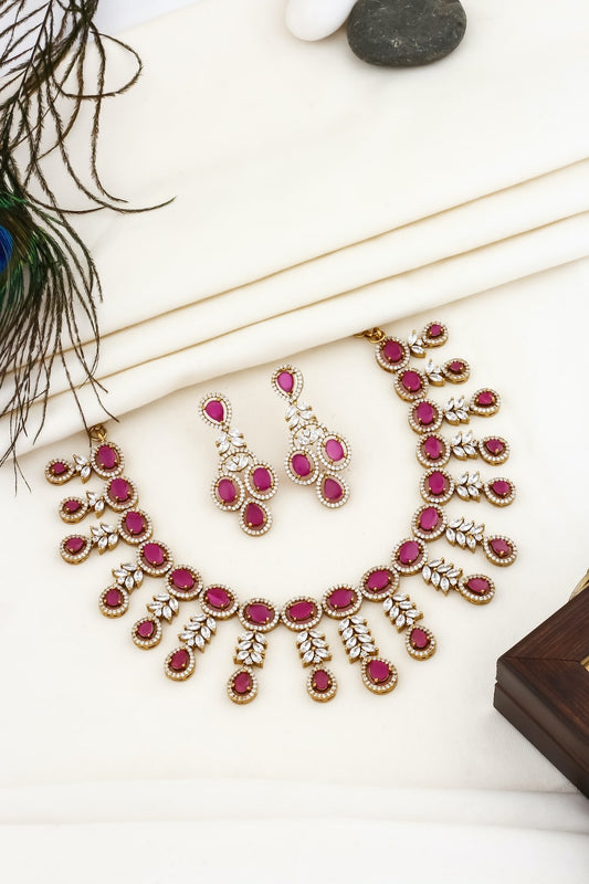 ruby zircon necklace set
