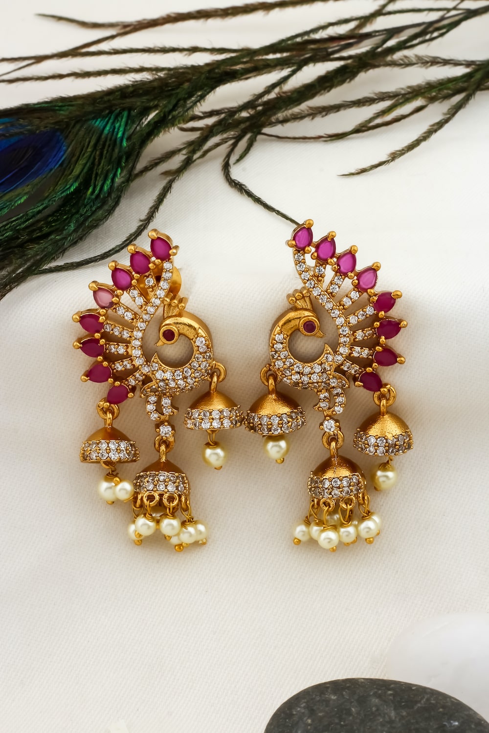 Ad zircon victorian peacock jhumka earrings adgpse240479