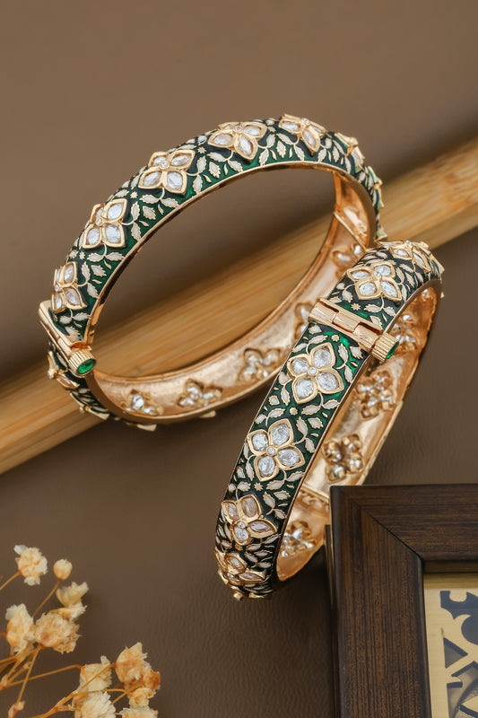 Green kundan bangles