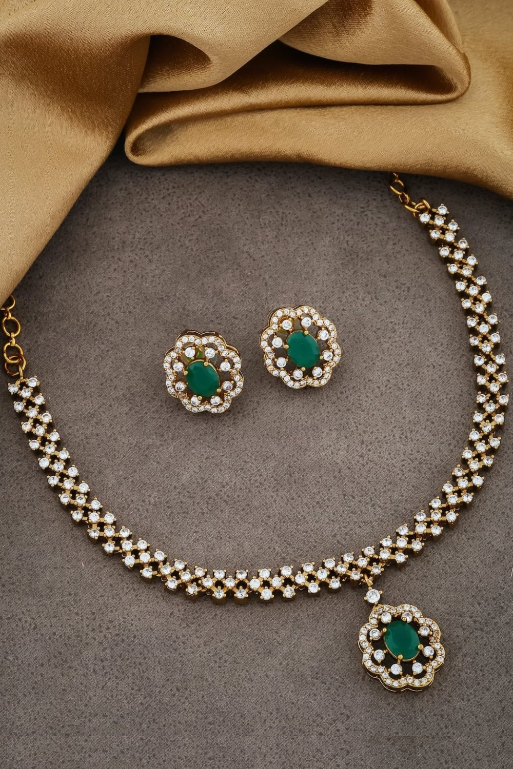 emerald cz delicate necklace set