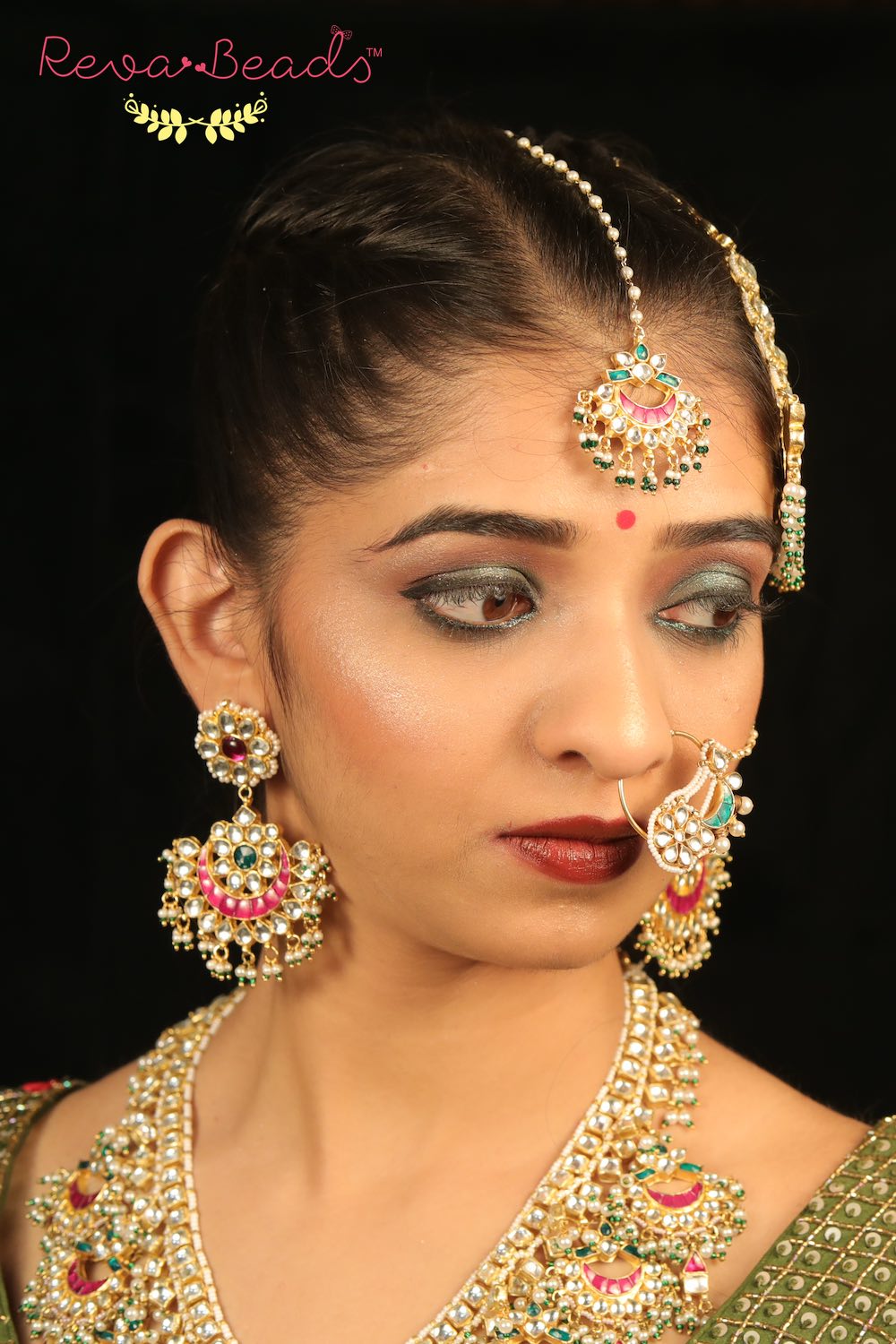 Kundan Long Necklace Earrings Paasa Haath Phool Set klnephps220248