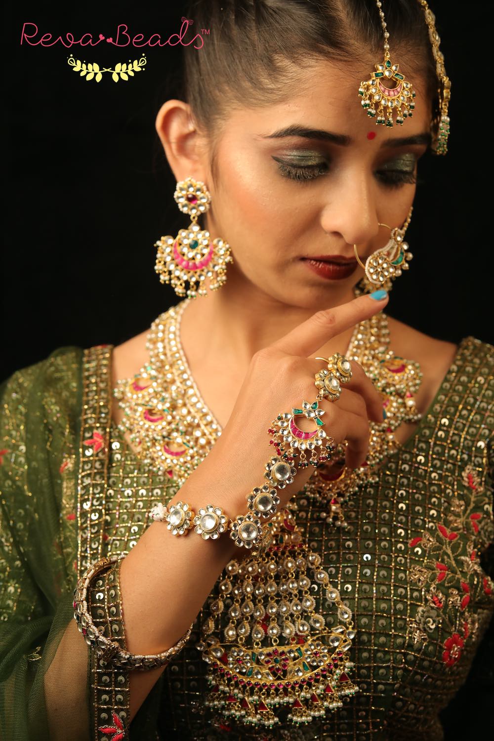 Kundan Long Necklace Earrings Paasa Haath Phool Set klnephps220248