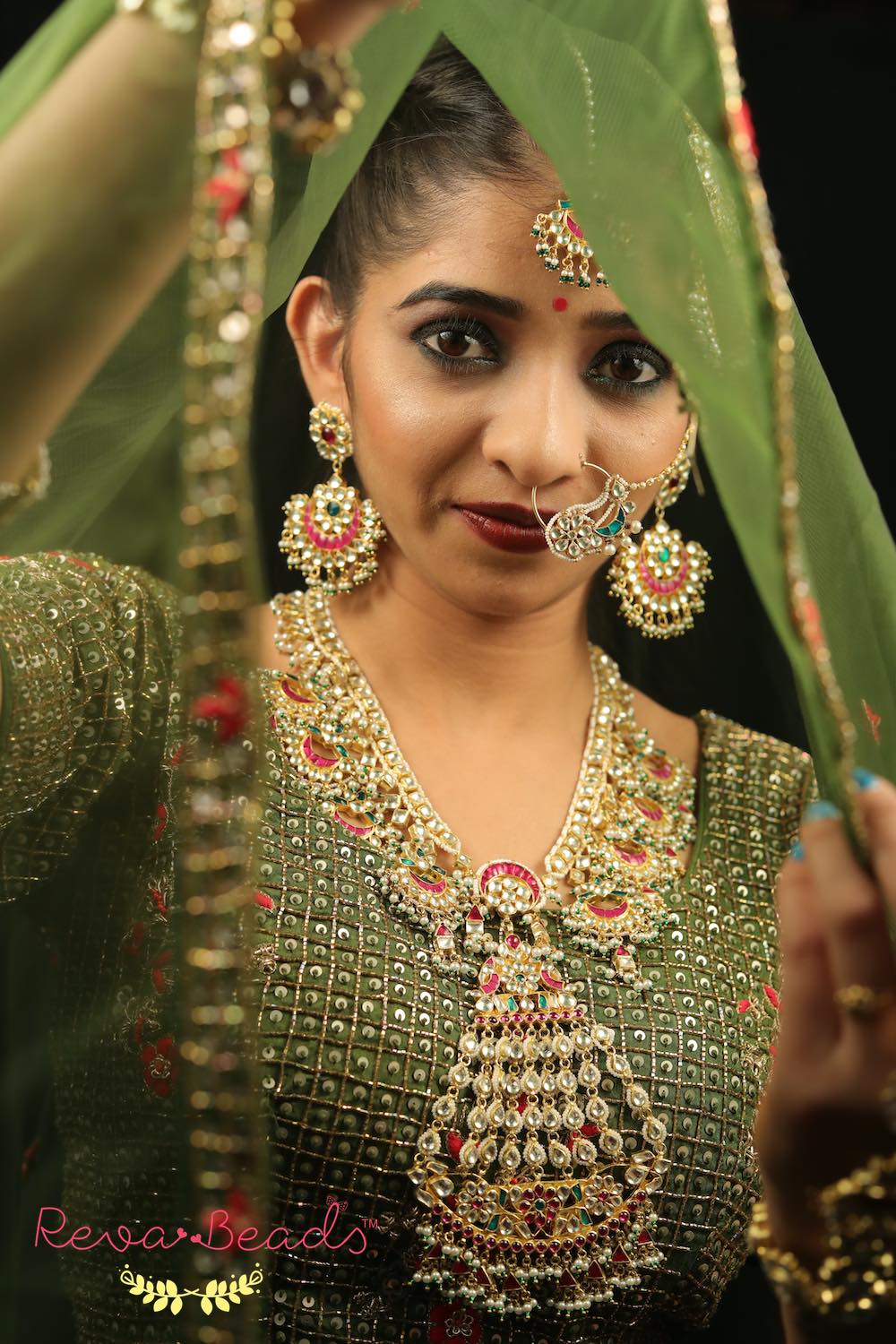 Kundan Long Necklace Earrings Paasa Haath Phool Set klnephps220248