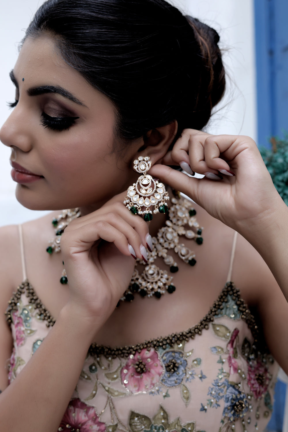 indian bridal moissanite kundan choker necklace with chandbali earrings