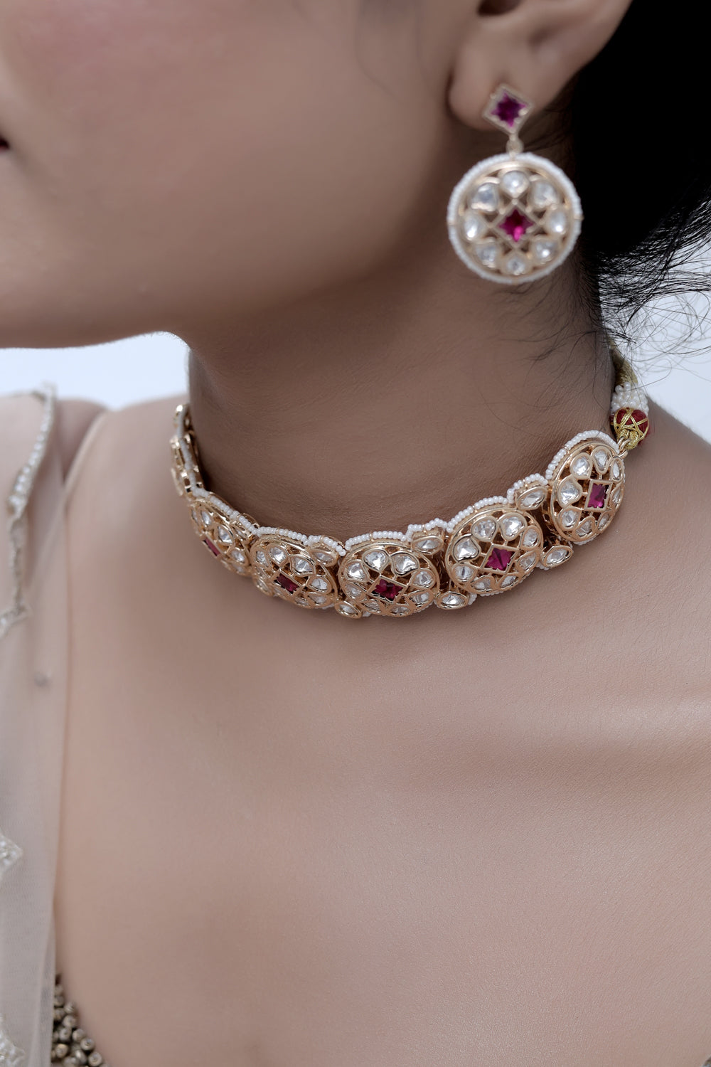 moissanite tyaani kundan choker drop earrings set