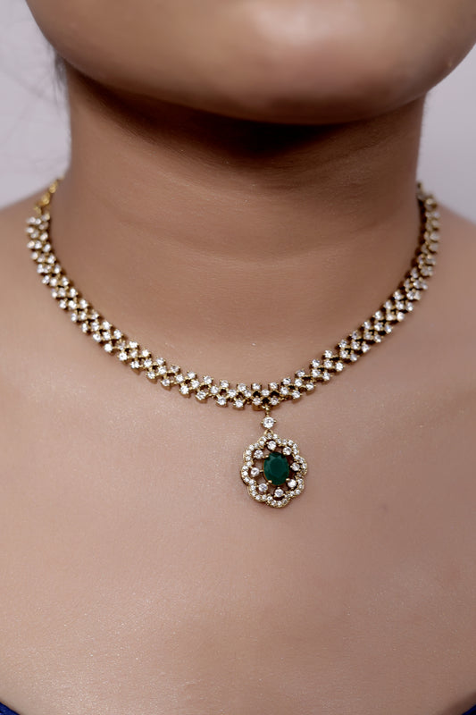 emerald cz delicate necklace set