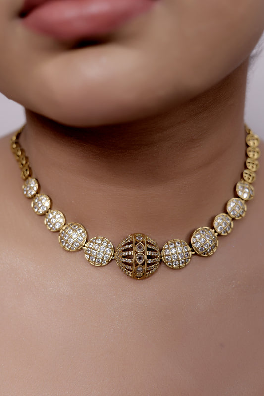 antique gold white choker set
