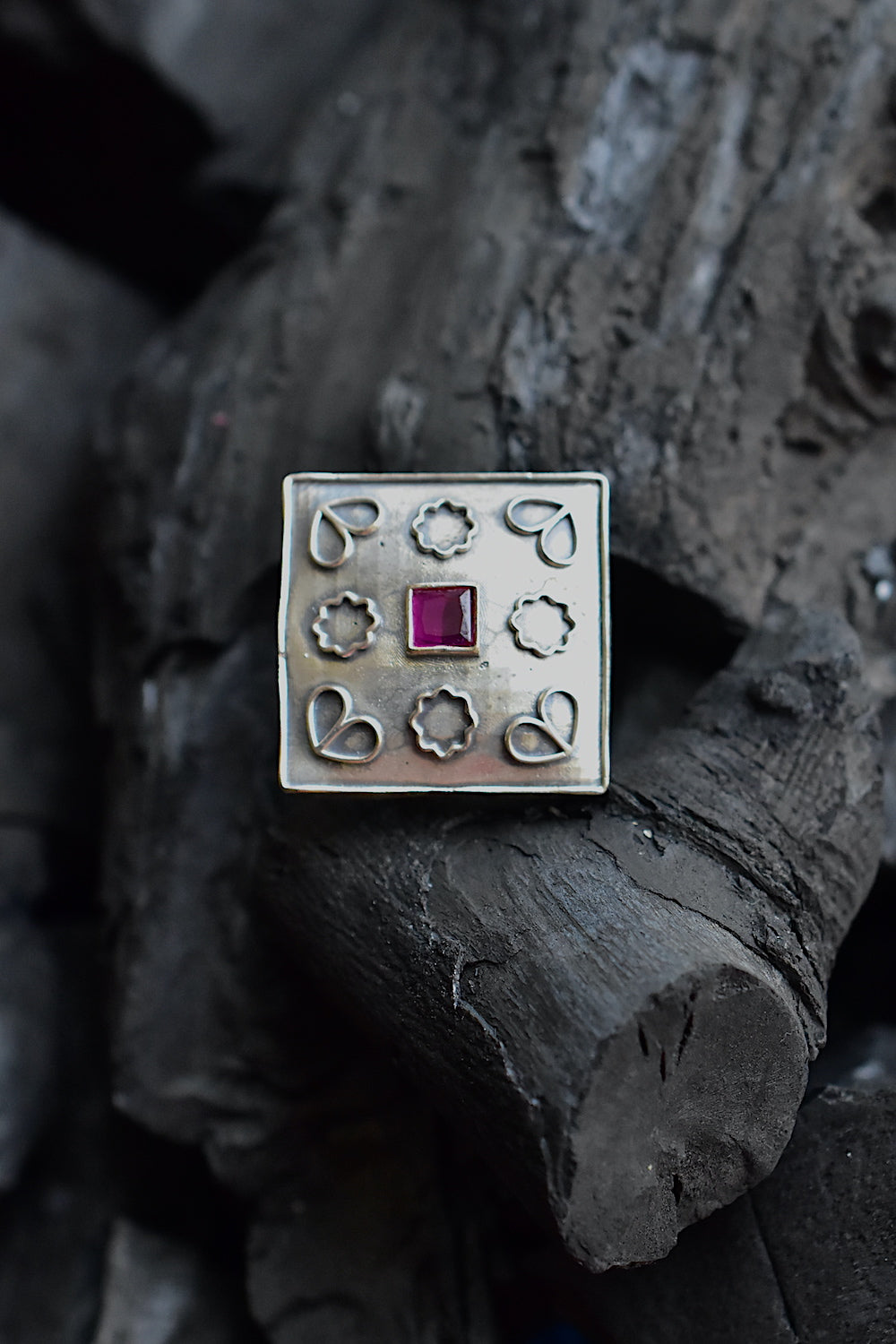 tribal ruby finger ring