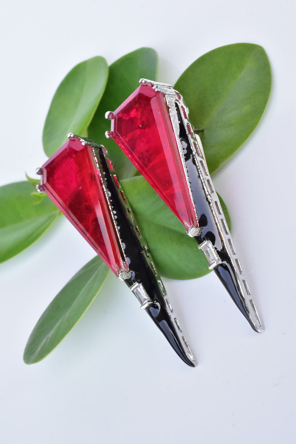 red doublet stone earrings