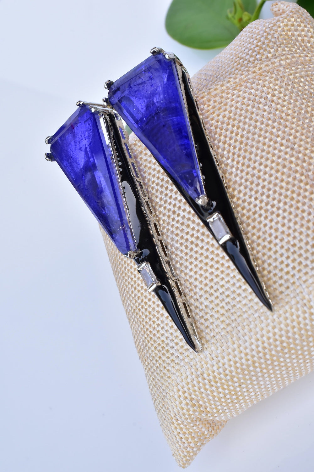 tanzanite black enamel stud