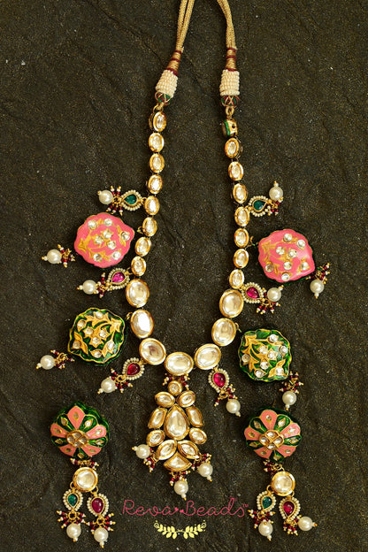 Kundan Meenakari Choker Necklace Earrings Set kmchnes220096