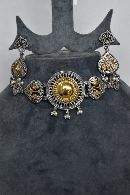 Tribal choker necklace earrings set trchnes230554