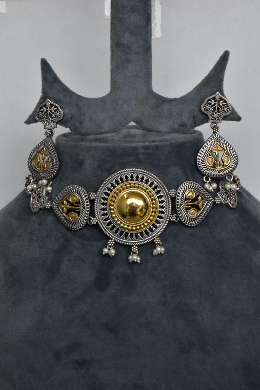 Tribal choker necklace earrings set trchnes230554