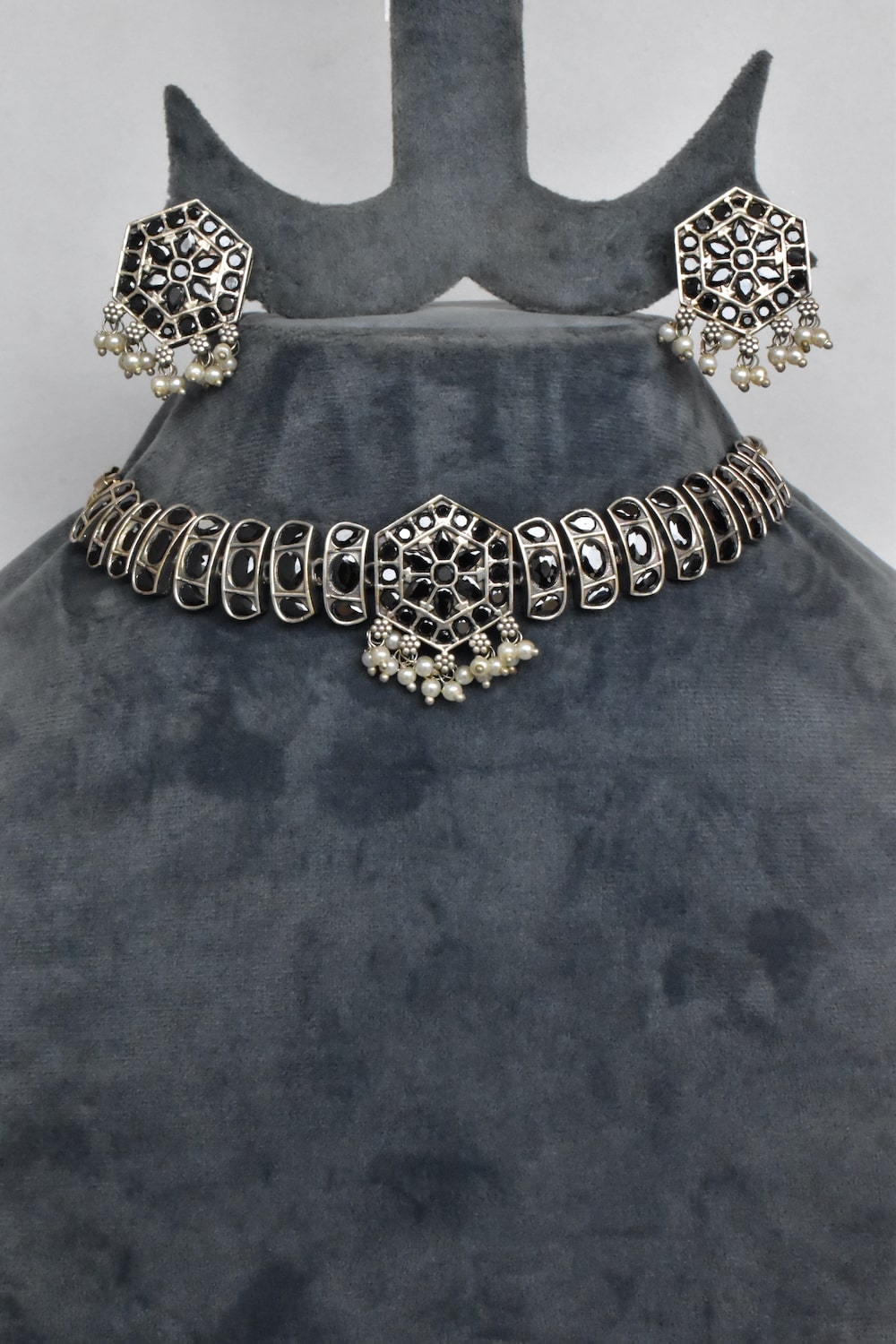 Tribal choker necklace earrings set trchnes230429