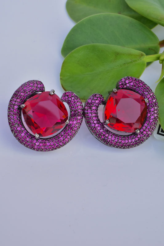 red ad silver polish earrings