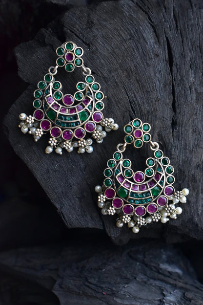 ruby green chandbali earrings