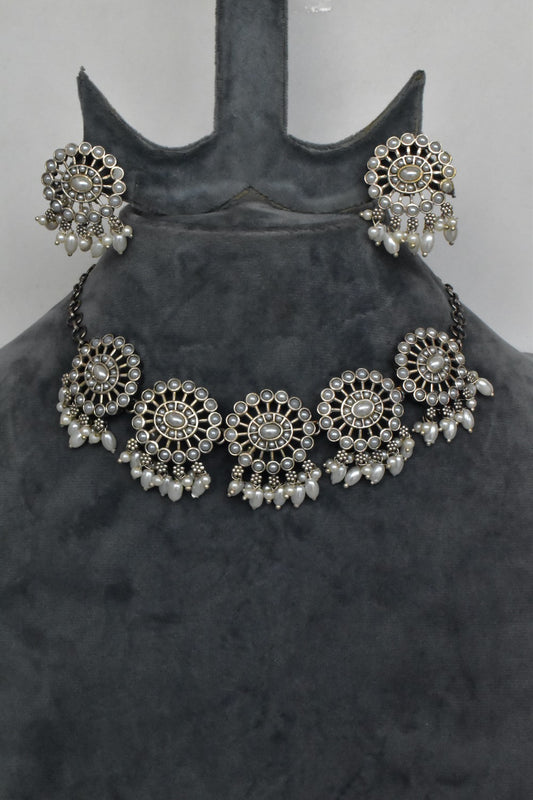 Tribal choker necklace earrings set trchnes230442