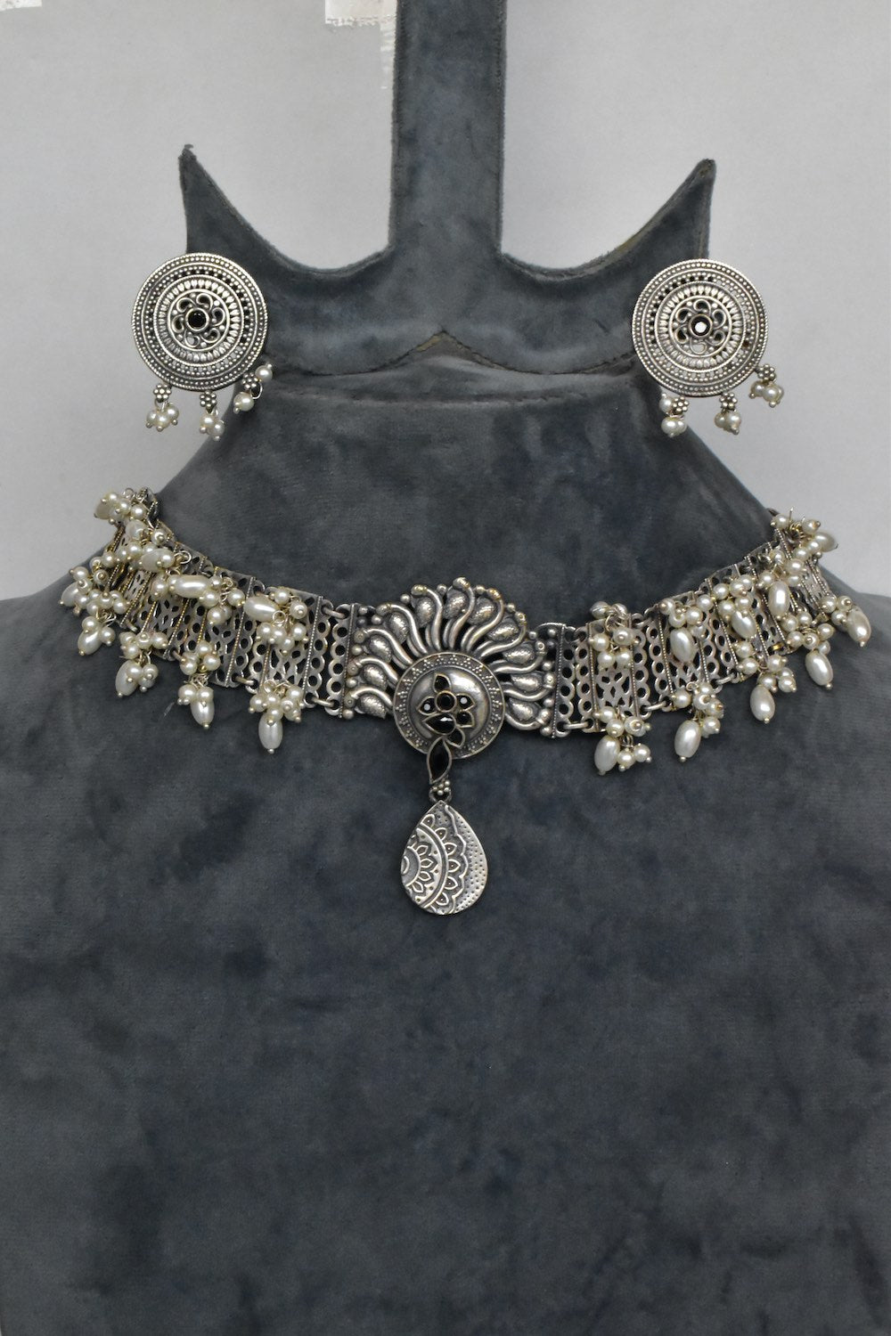 Tribal choker necklace earrings set trchnes230443