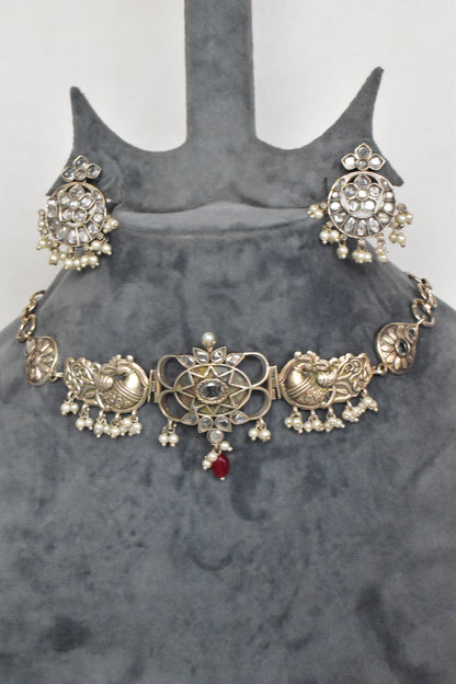 Tribal choker necklace earrings set trchnes230444