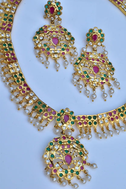 Jadau Kundan Long Necklace Earrings Set hjklnes230912