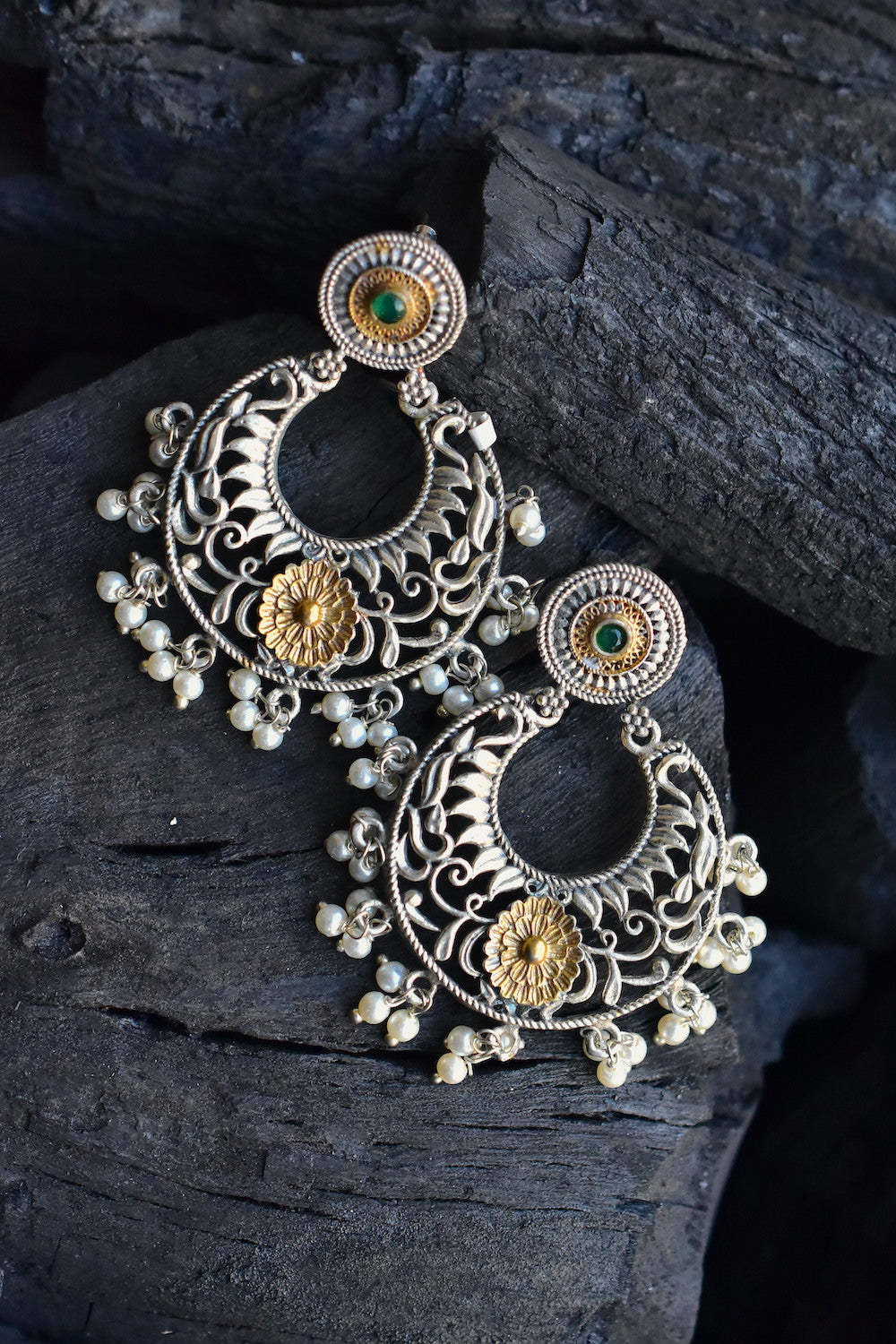 dual tone lightweight brass chandbali