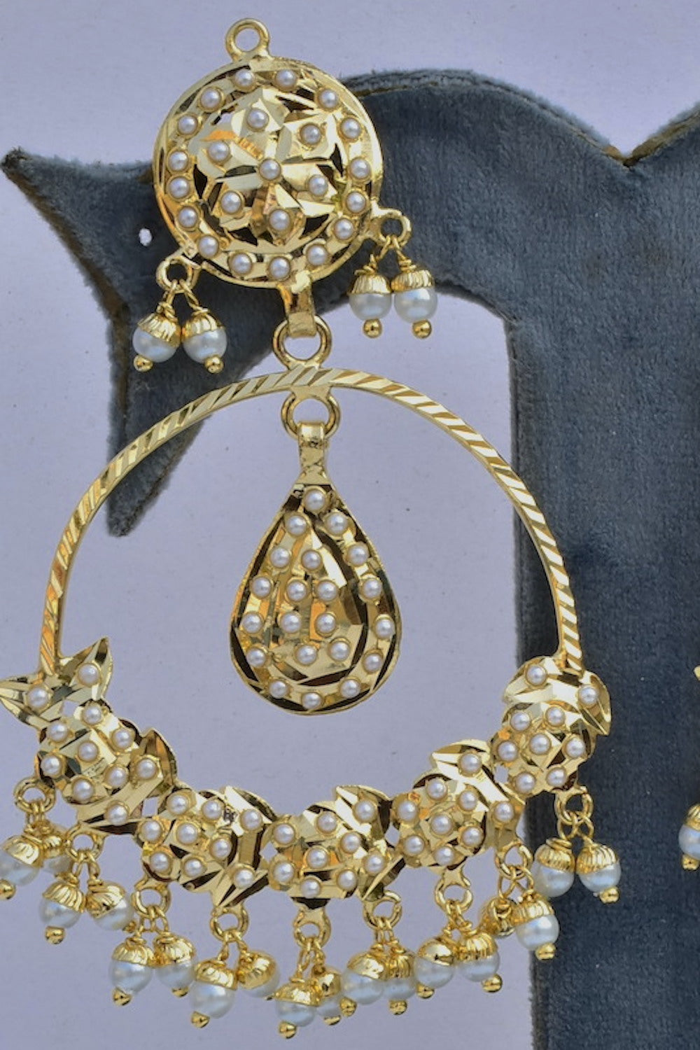 pearl jadau gold chandbali
