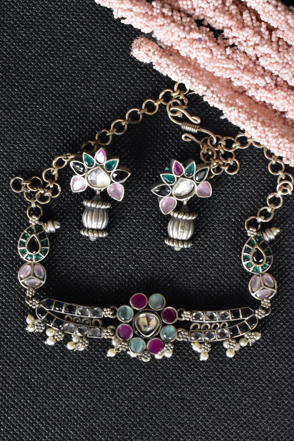 Tribal choker necklace earrings set trchnes230488