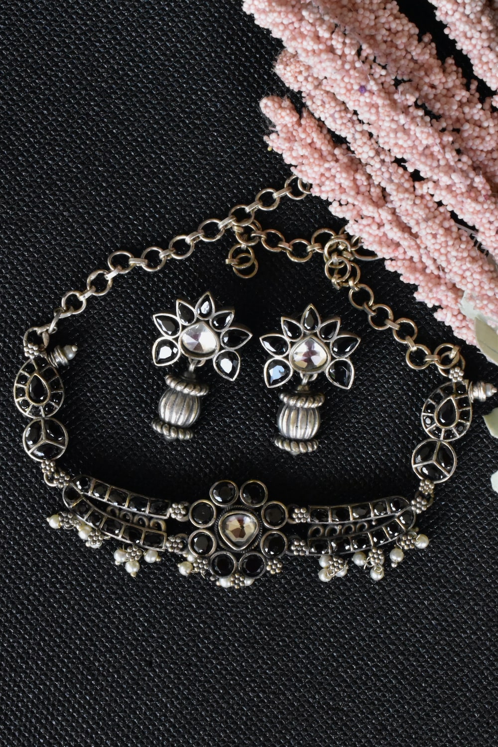 Tribal choker necklace earrings set trchnes230488