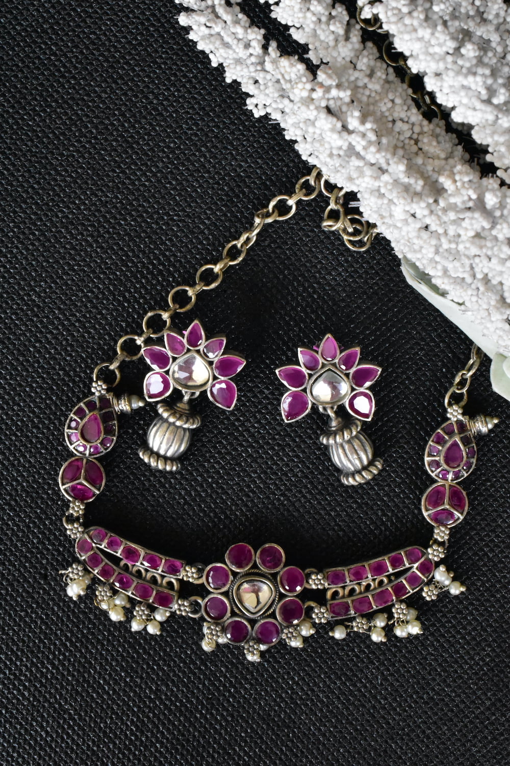Tribal choker necklace earrings set trchnes230488