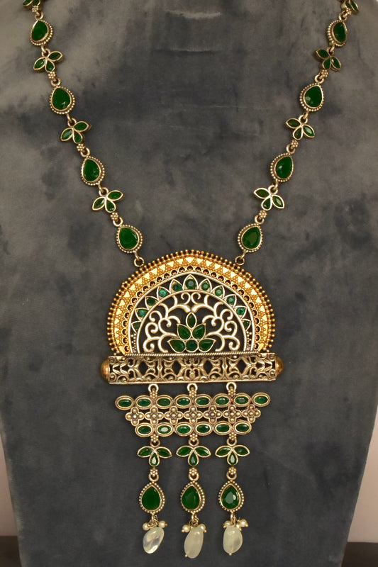 silver emerald long set