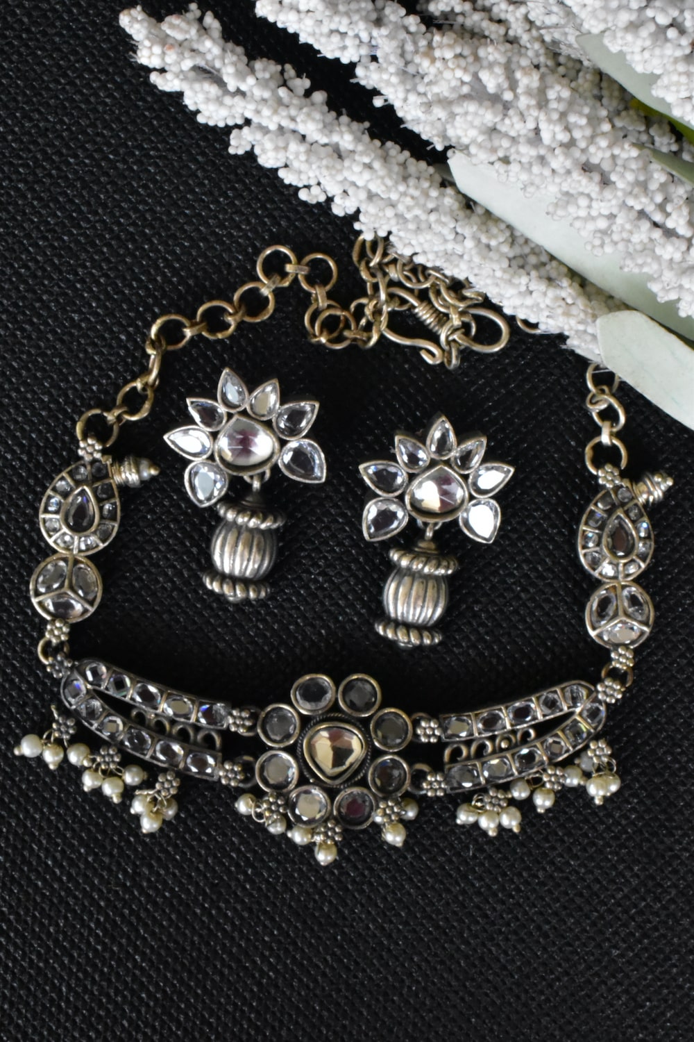 Tribal choker necklace earrings set trchnes230488
