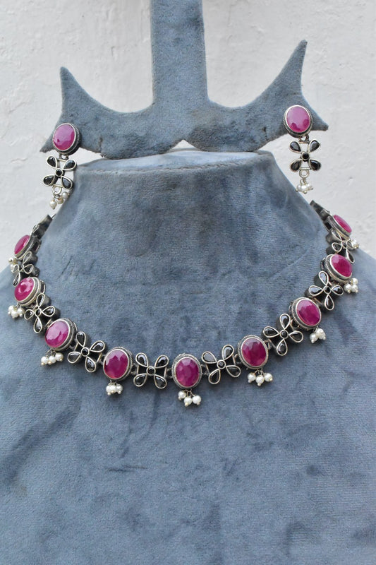 Tribal choker necklace earrings set trchnes230445