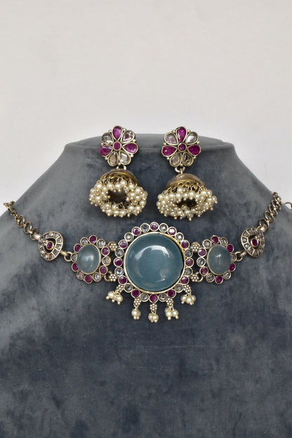 Tribal choker necklace earrings set trchnes230982